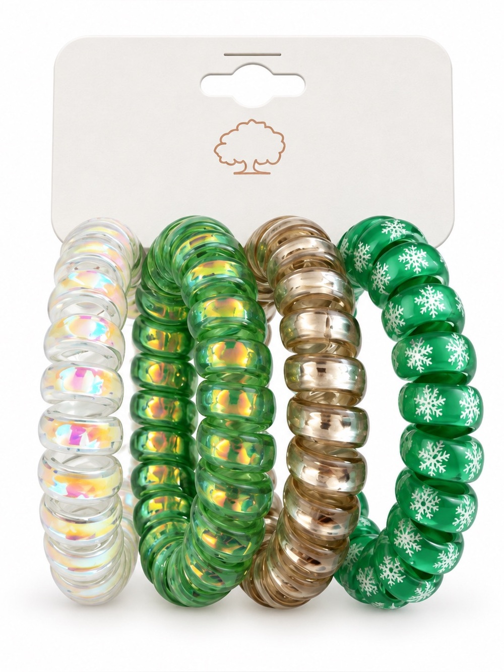 Green Snowflake Christmas Themed Teletie Tele-tie Dent & Wrinkle Free Hair Ties